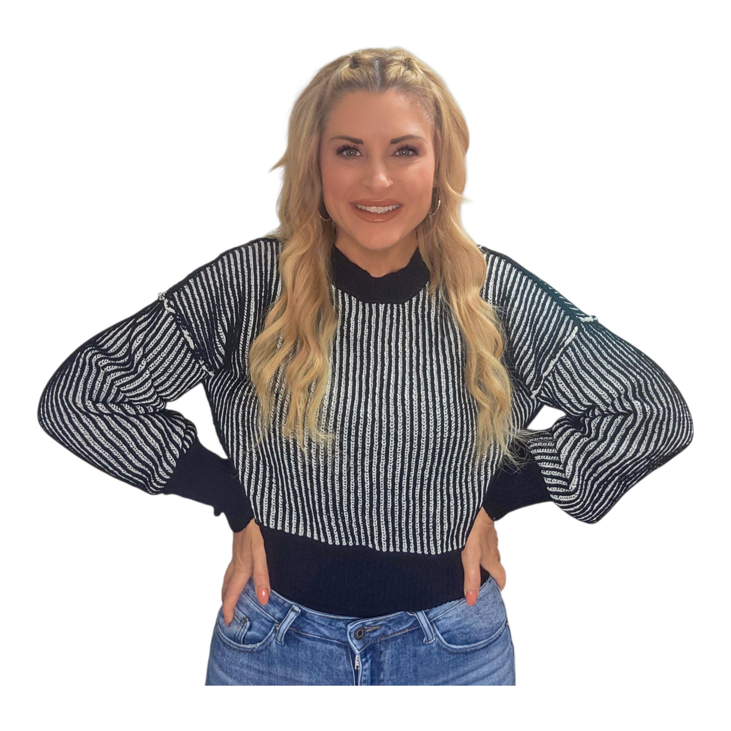 Two Toned Striped Casual Pullover Sweater