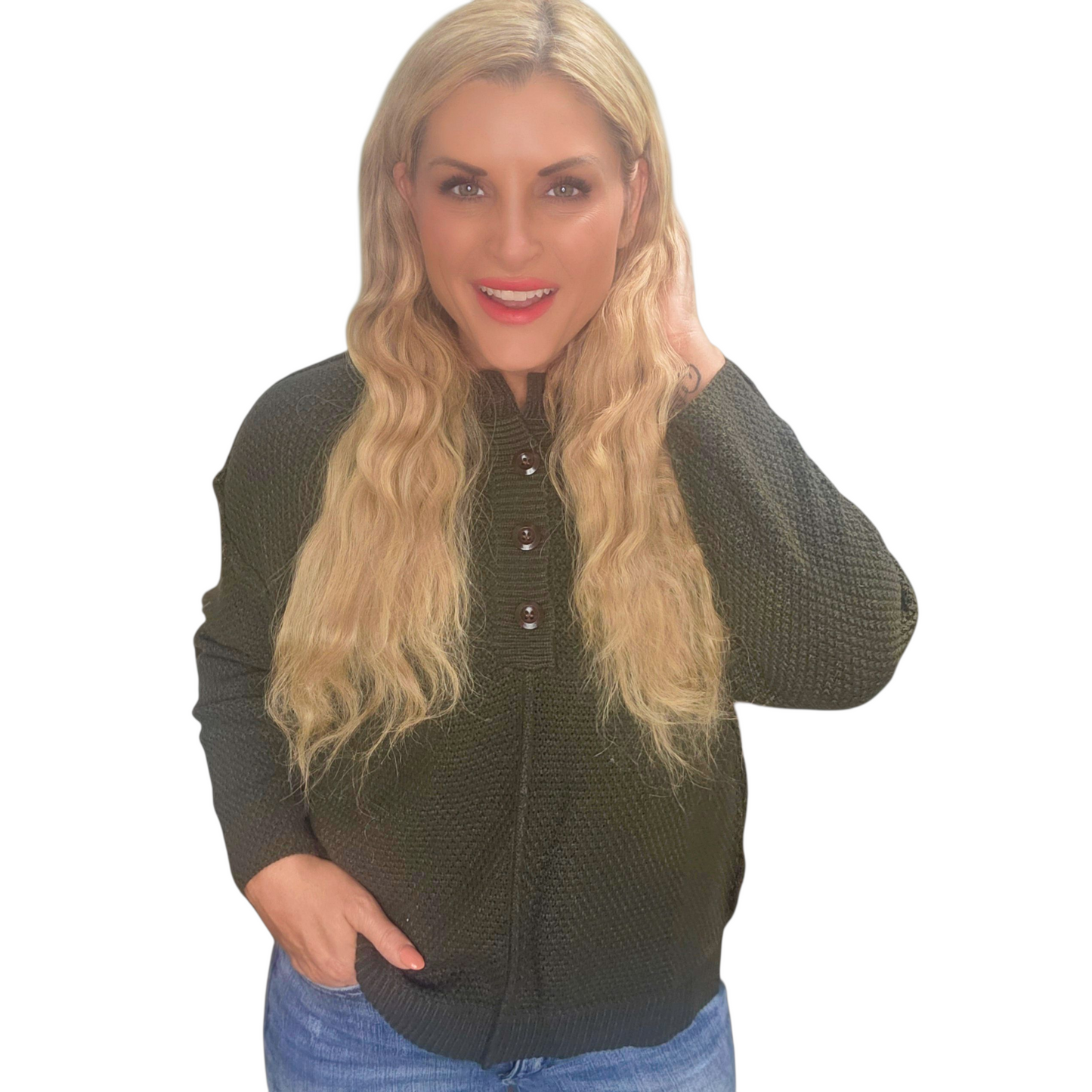Green Button Pullover Sweater