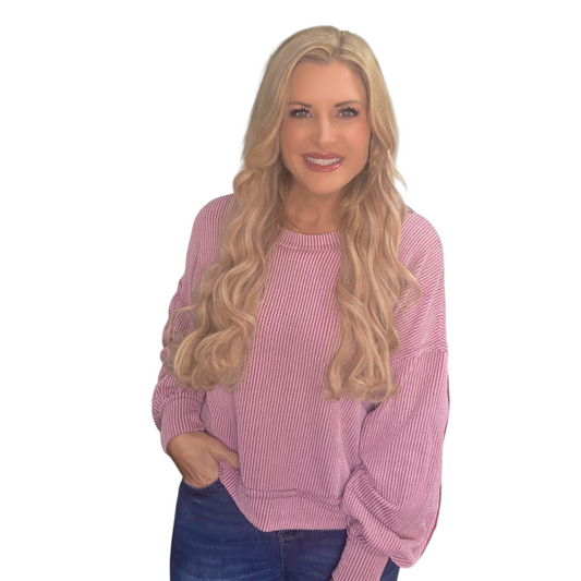 Two Tone Otto Ribbed Oversized Soft Comfy Knit Top