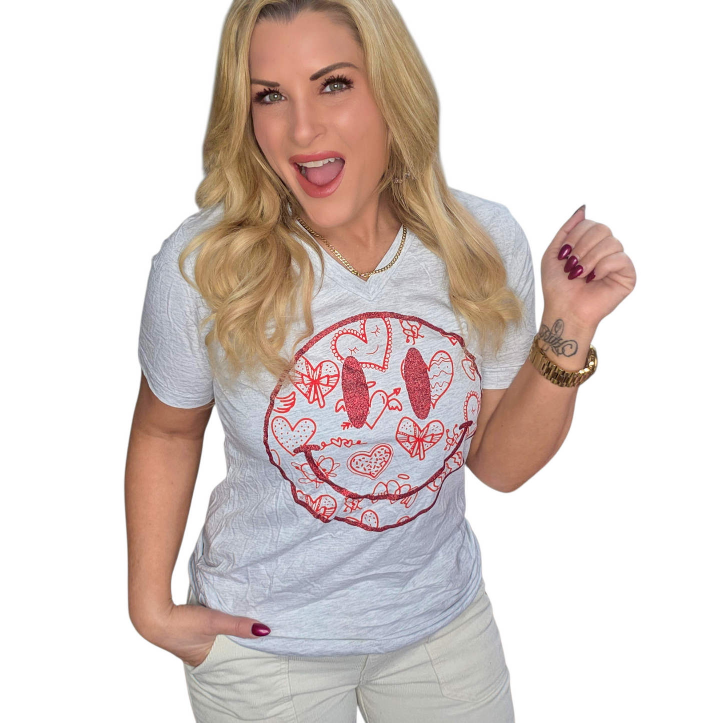 Love Smiley Face V Neck Tee